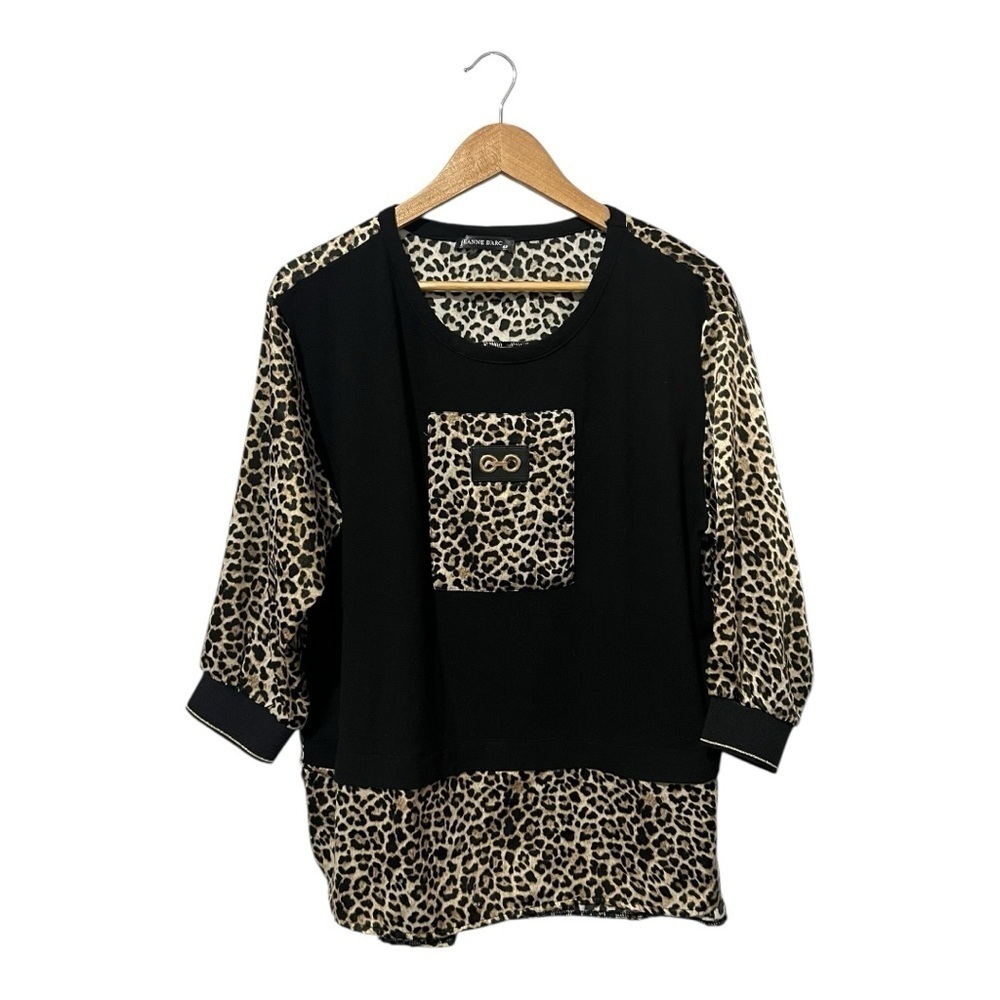 Jeanne D'arc Leopard Top 3/4 Sleeve Shirt Size 42 XL Extra Large